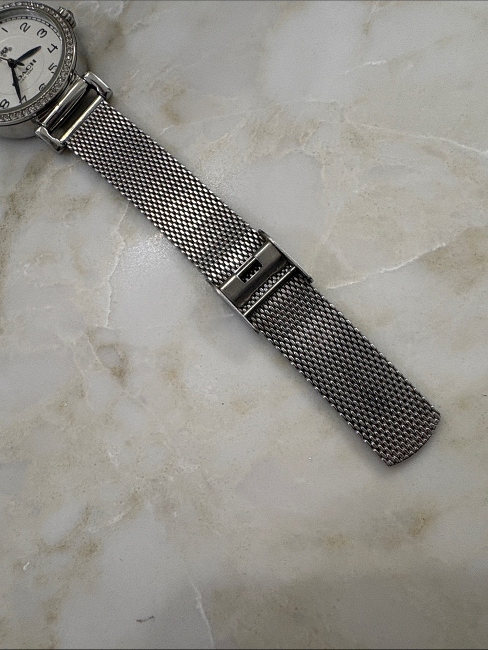 Coach Silver Tone Mesh Bracelet Crystal Bezel Watch - White Dial - Picture 4 of 8